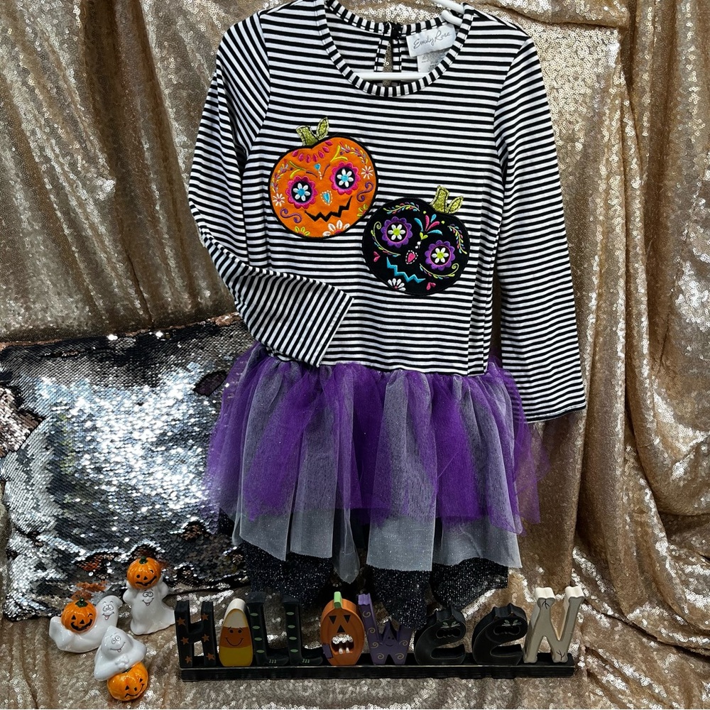 Halloween Fall Emily Rose Sugar Skull Ruffle Sparkly Tutu Dress Girls size 6